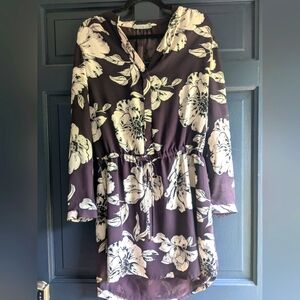 Dalia, Eggplant Purple And Cream Floral Midi Dress, Size 8